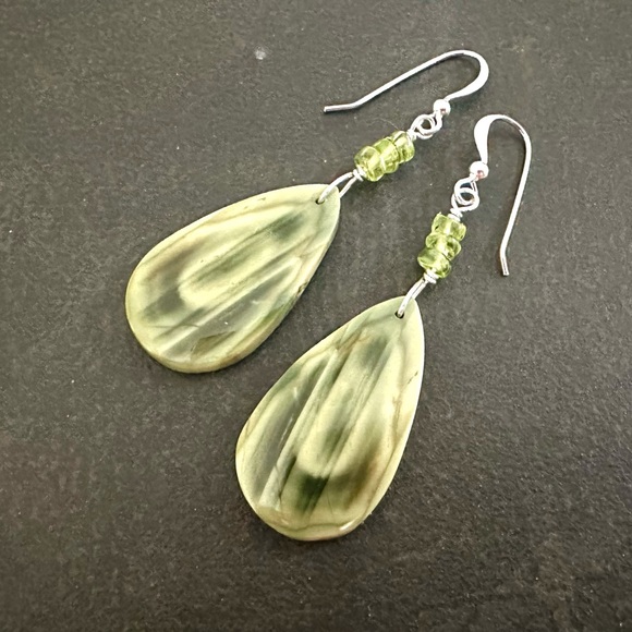 NEW Green Stone Earrings, Imperial Jasper, Peridot, Sterling, Prairie Ice - Picture 6 of 10